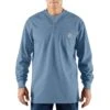 'Carhartt' Men's Flame Resistant Cotton Long Sleeve Henley - Medium Blue
