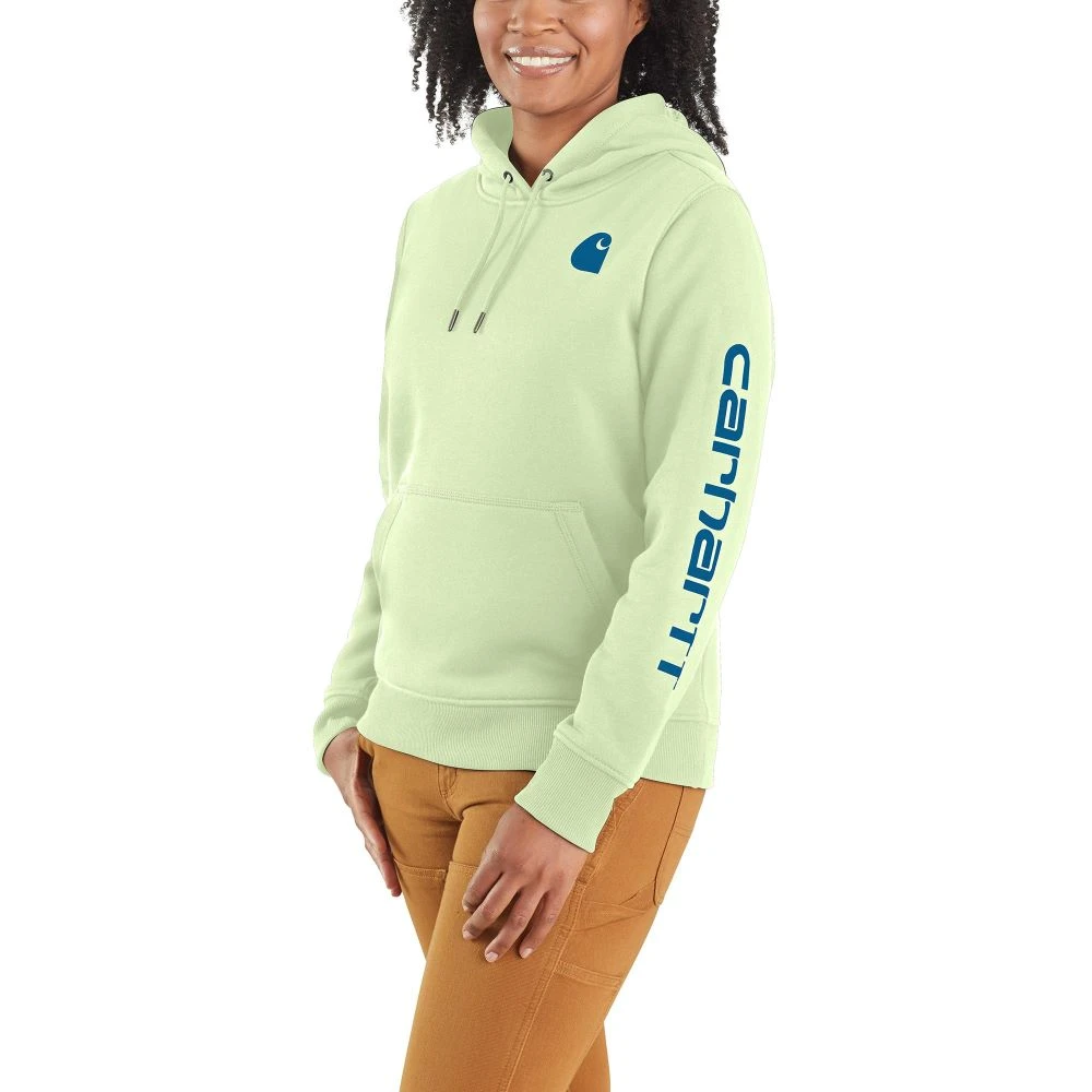 'Carhartt' Women's Clarksburg Logo Sleeve Graphic Hoodie - Hint Of Lime 2 'Carhartt' Women's Clarksburg Logo Sleeve Graphic Hoodie - Hint Of Lime - Image 2