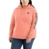 'Carhartt' Women's Clarksburg Logo Sleeve Graphic Hoodie - Hibiscus Heather