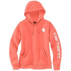 'Carhartt' Women's Clarksburg Logo Sleeve Graphic Hoodie - Electric Coral -Carhartt Outlet Store 102791 Q48 WS23 e V2 1024x1024@2x