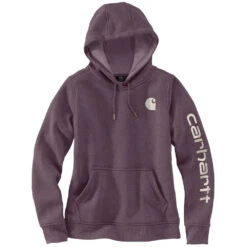 'Carhartt' Women's Clarksburg Logo Sleeve Graphic Hoodie - Blackberry Heather -Carhartt Outlet Store 102791 V27 WS22 e V2 1024x1024@2x