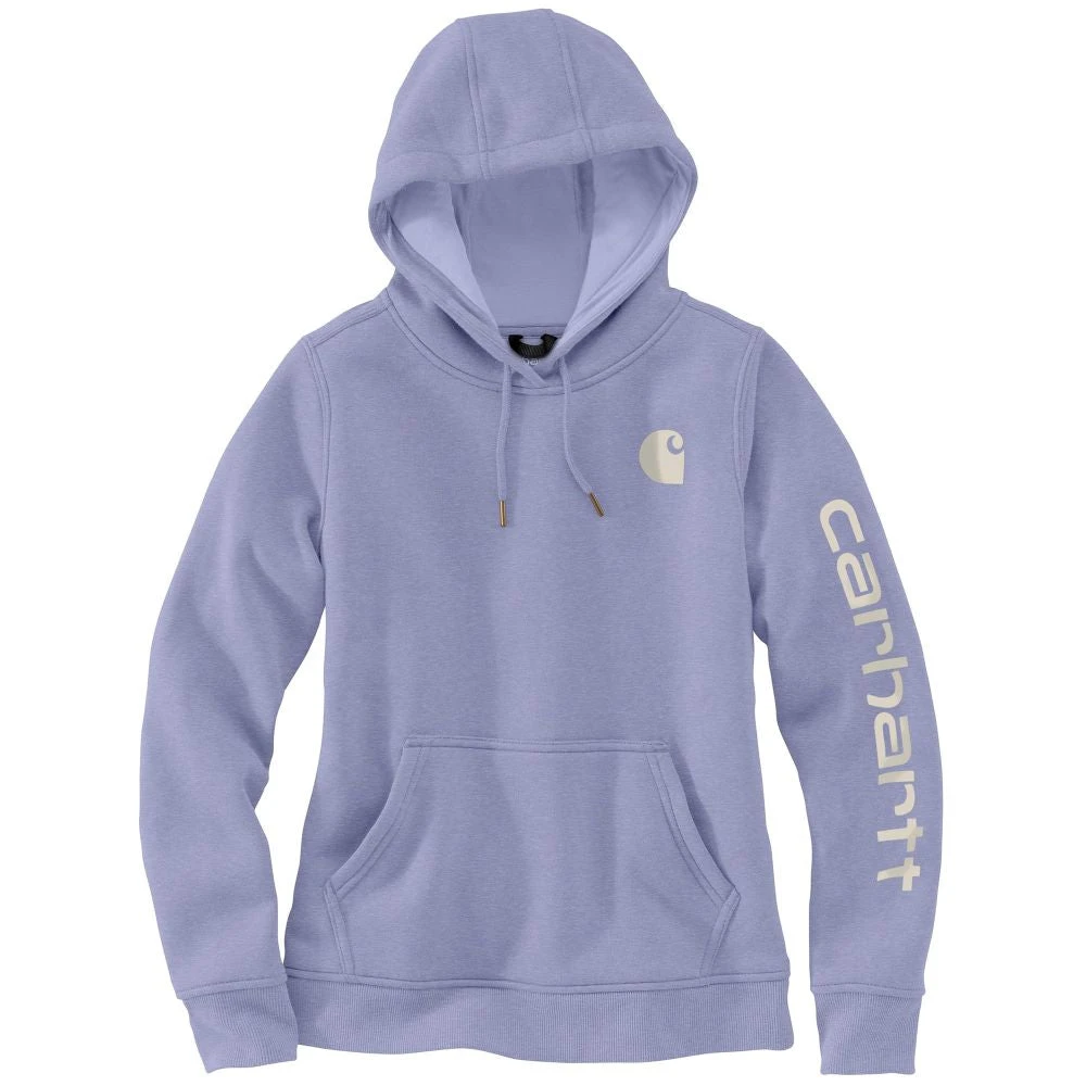 'Carhartt' Women's Clarksburg Logo Sleeve Graphic Hoodie - Soft Lavender Heather 1 'Carhartt' Women's Clarksburg Logo Sleeve Graphic Hoodie - Soft Lavender Heather