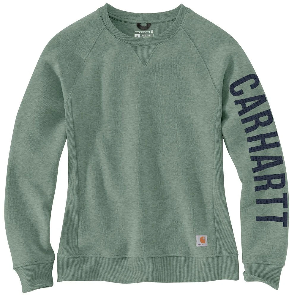 'Carhartt' Women's Midweight Logo Sleeve Crewneck Sweatshirt - Jade Heather 1 'Carhartt' Women's Midweight Logo Sleeve Crewneck Sweatshirt - Jade Heather