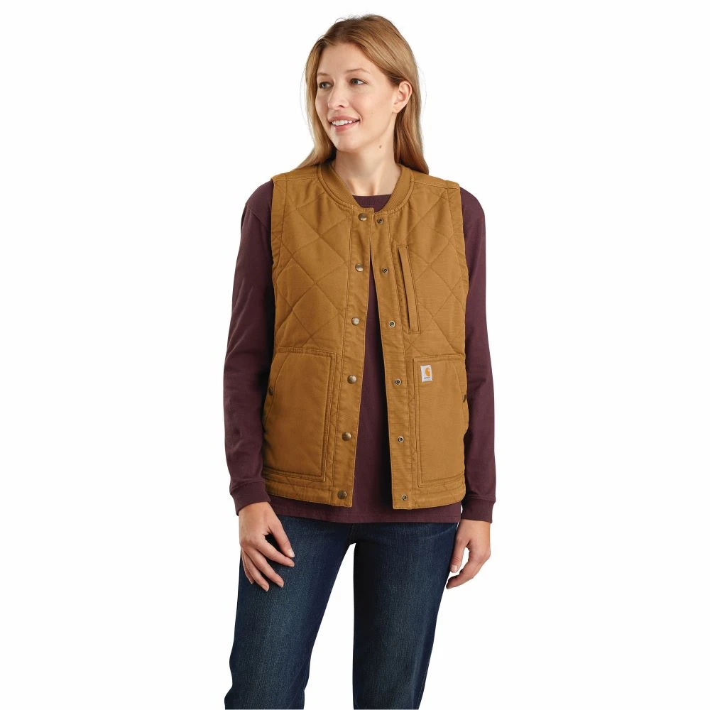 'Carhartt' Women's Rugged Flex Canvas Insulated Rib Collar Vest - Carhartt Brown 1 'Carhartt' Women's Rugged Flex Canvas Insulated Rib Collar Vest - Carhartt Brown