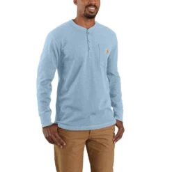 'Carhartt' Men's Heavyweight Thermal Pocket Henley - Alpine Blue Heather