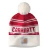 'Carhartt' Adult Knit Pom Pom Cuffed Logo Beanie - Red / White