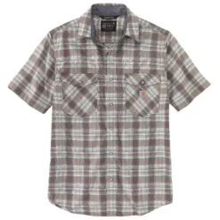 'Carhartt' Men's Rugged Flex Relaxed Fit Lightweight Snap Front Short Sleeve Plaid - Steel