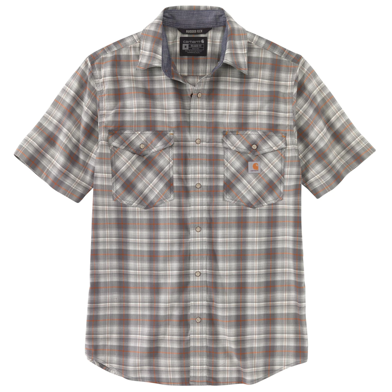 'Carhartt' Men's Rugged Flex Relaxed Fit Lightweight Snap Front Short Sleeve Plaid - Steel 1 'Carhartt' Men's Rugged Flex Relaxed Fit Lightweight Snap Front Short Sleeve Plaid - Steel
