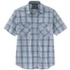 'Carhartt' Men's Rugged Flex Relaxed Fit Lightweight Snap Front Short Sleeve Plaid - Steel Blue