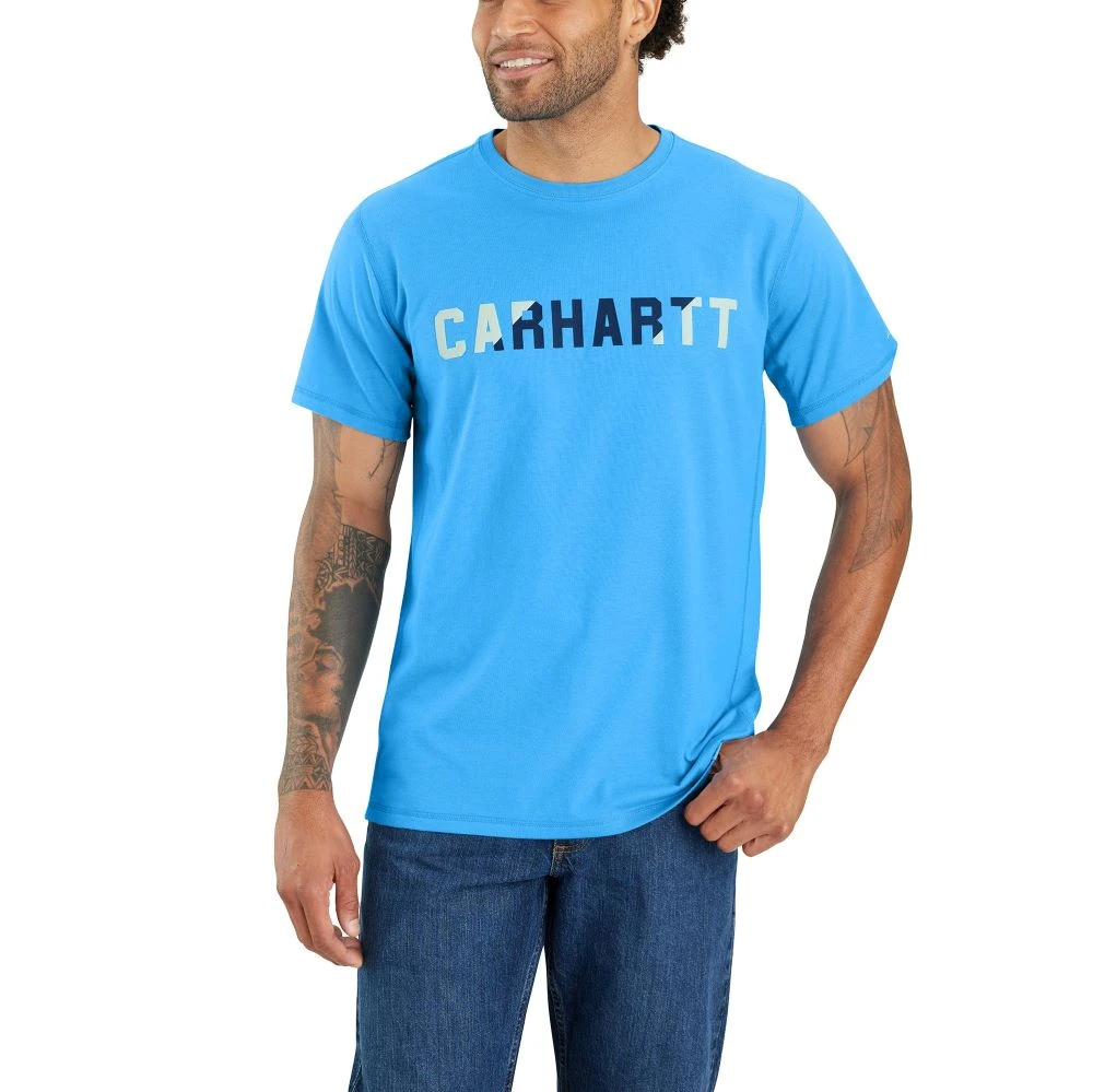'Carhartt' Men's Force® Relaxed Fit Midweight Block Logo T-Shirt - Azure Blue 1 'Carhartt' Men's Force® Relaxed Fit Midweight Block Logo T-Shirt - Azure Blue