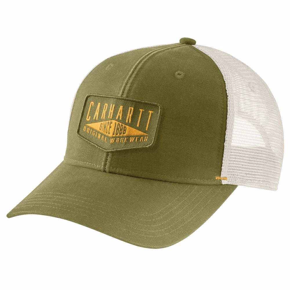 'Carhartt' Men's Canvas Mesh-Back Workwear Patch Cap - True Olive 1 'Carhartt' Men's Canvas Mesh-Back Workwear Patch Cap - True Olive
