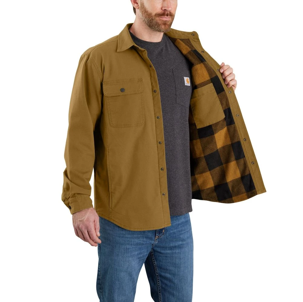'Carhartt' Men's Rugged Flex® Canvas Fleece Lined Shirt Jac - Oak Brown 2 'Carhartt' Men's Rugged Flex® Canvas Fleece Lined Shirt Jac - Oak Brown - Image 2