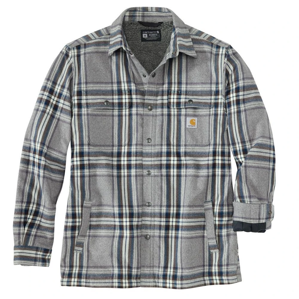 'Carhartt' Men's Flannel Sherpa Lined Shirt Jac - Asphalt 1 'Carhartt' Men's Flannel Sherpa Lined Shirt Jac - Asphalt