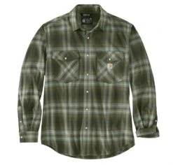 'Carhartt' Men's Rugged Flex Midweight Flannel Snap Front - Basil Green