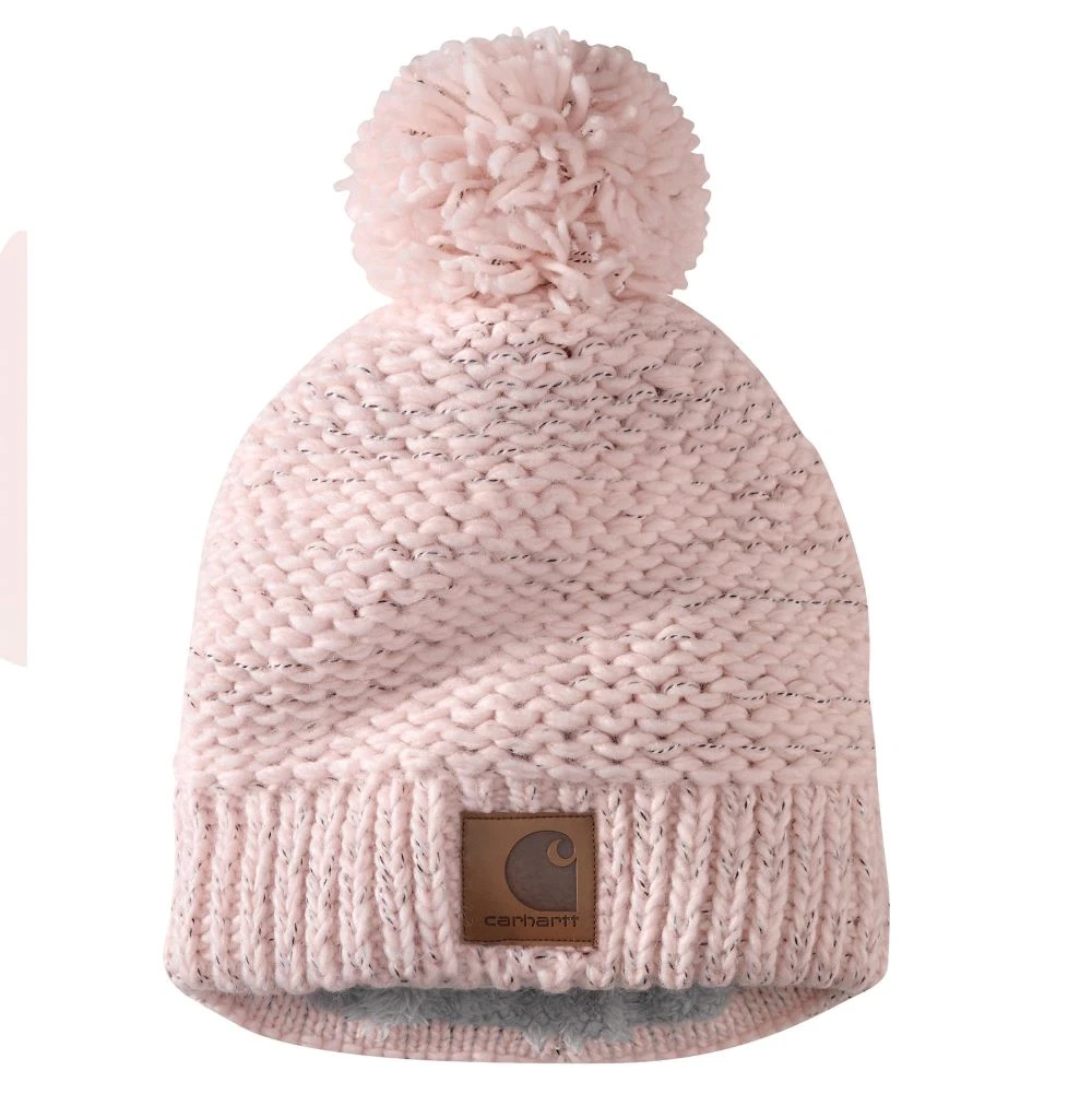 'Carhartt' Women's Rib Knit Sherpa-Lined Pom Pom Beanie - Pink Salt 1 'Carhartt' Women's Rib Knit Sherpa-Lined Pom Pom Beanie - Pink Salt