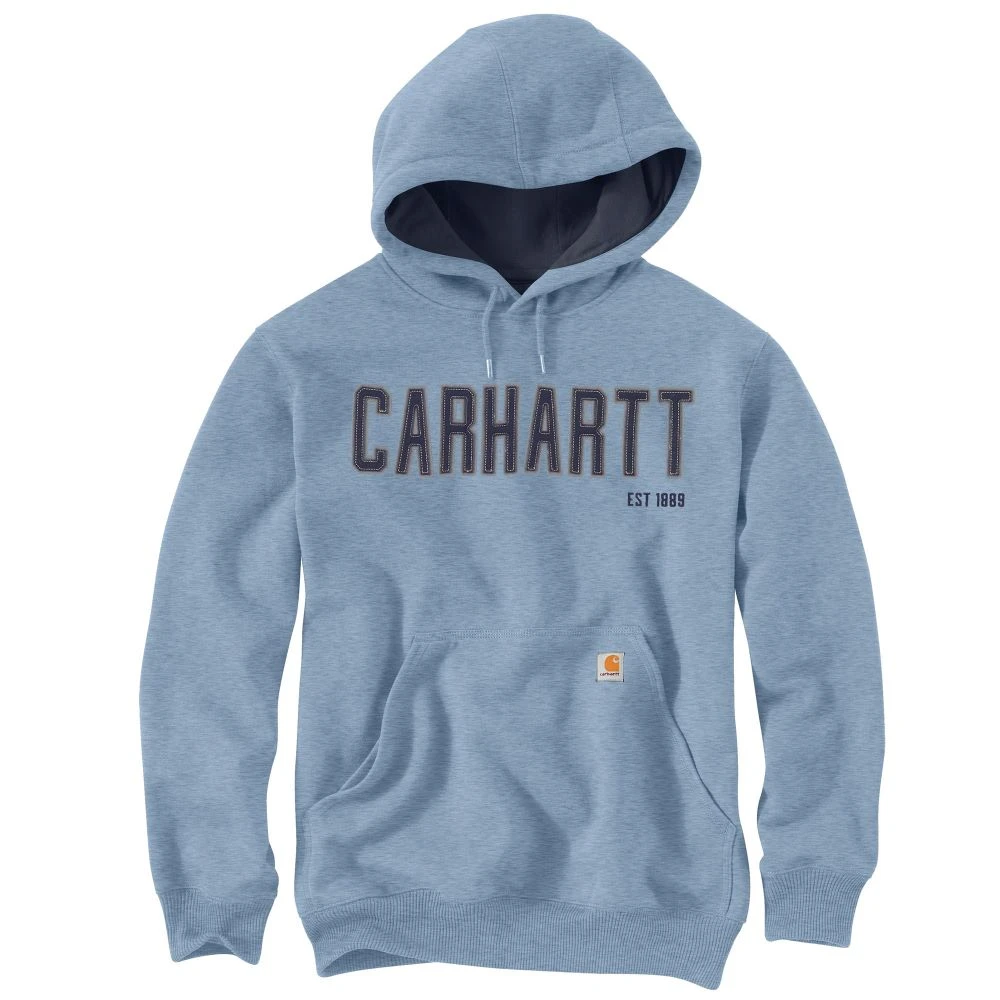 'Carhartt' Men's Midweight Felt Logo Hoodie - Alpine Blue Heather 1 'Carhartt' Men's Midweight Felt Logo Hoodie - Alpine Blue Heather