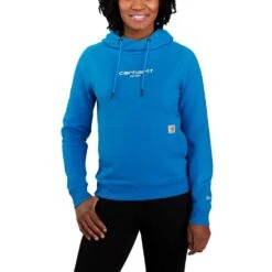 'Carhartt' Women's Force® Lightweight Graphic Hoodie - Marine Blue Heather