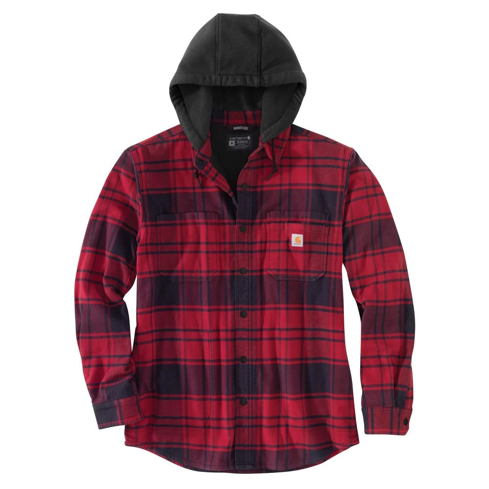 'Carhartt' Men's Rugged Flex® Flannel Fleece Lined Hooded Shirt Jac - Oxblood 1 'Carhartt' Men's Rugged Flex® Flannel Fleece Lined Hooded Shirt Jac - Oxblood