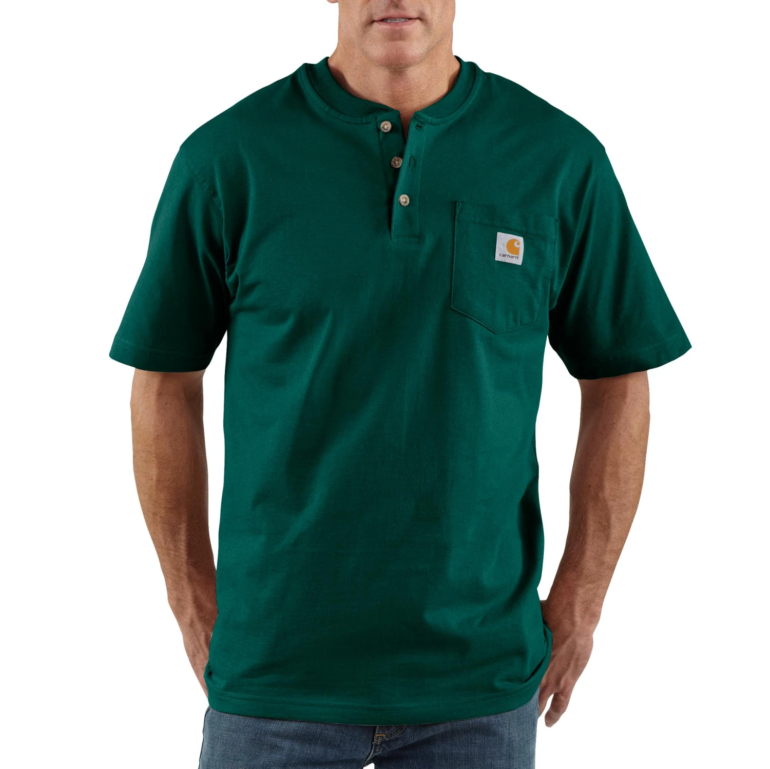 'Carhartt' Men's Pocket Short Sleeve Workwear Henley Tee - Hunter Green 1 'Carhartt' Men's Pocket Short Sleeve Workwear Henley Tee - Hunter Green