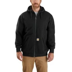 'Carhartt' Men's Rain Defender® Midweight Thermal Lined Full Zip Hoodie - Carbon Heather / Black