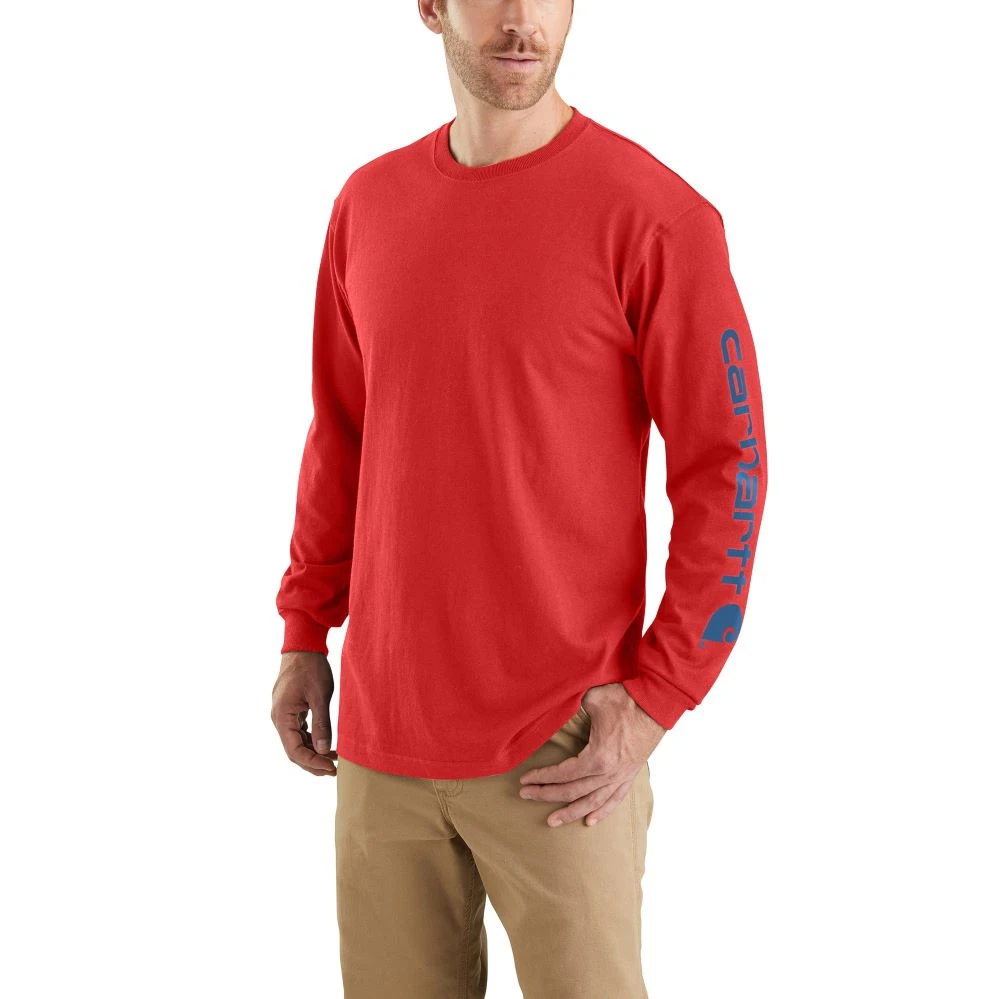 'Carhartt' Men's Heavyweight Sleeve Logo T-Shirt - Fire Red Heather 1 'Carhartt' Men's Heavyweight Sleeve Logo T-Shirt - Fire Red Heather